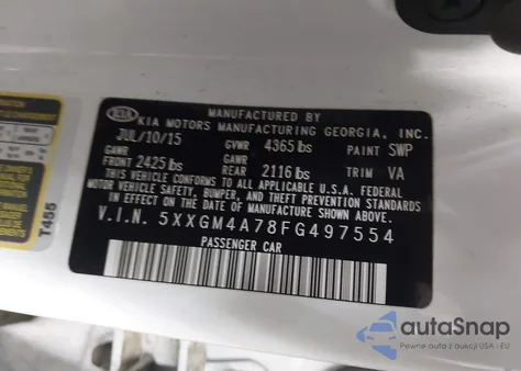 2015 Kia Optima Lx z USA, uszkodzony, nr VIN 5XXGM4A78FG497554